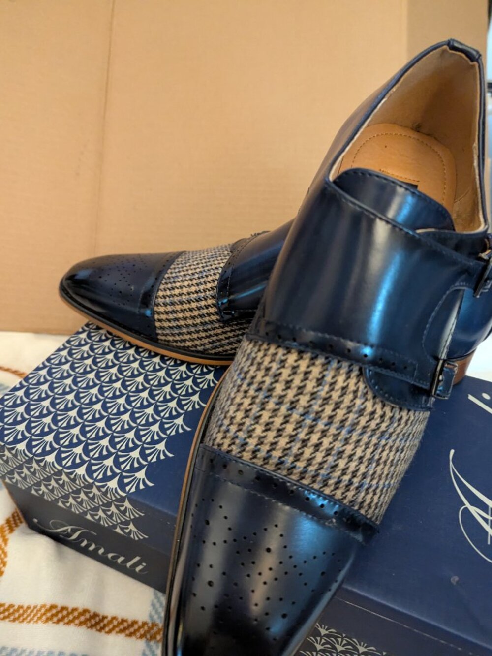 Gino Vitale Strap Mens Shoes Blue Leather & Plaid 11